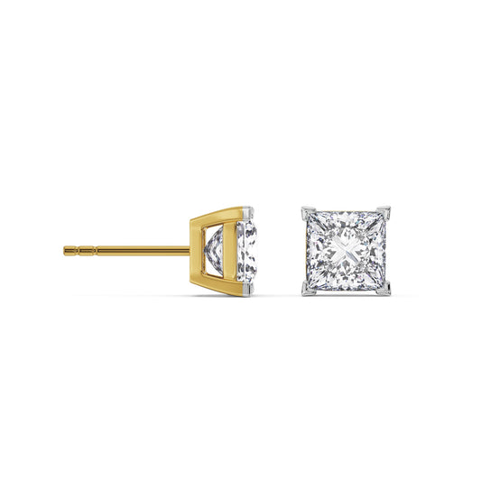 1 CT Solitaire Princess Cut Diamond Stud Earrings