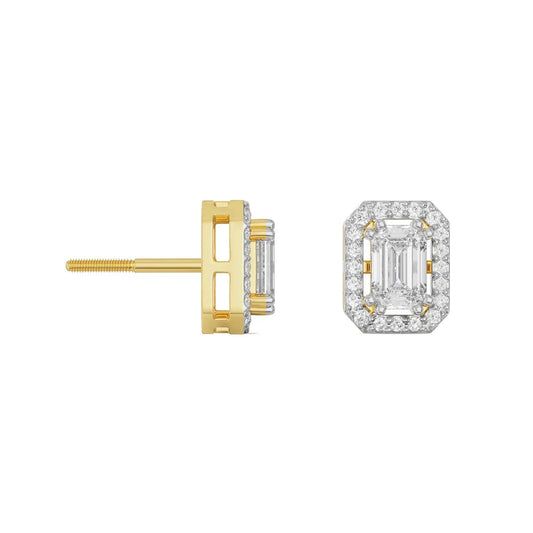 Shimmering Halo Emerald Cut Diamond Stud Earrings