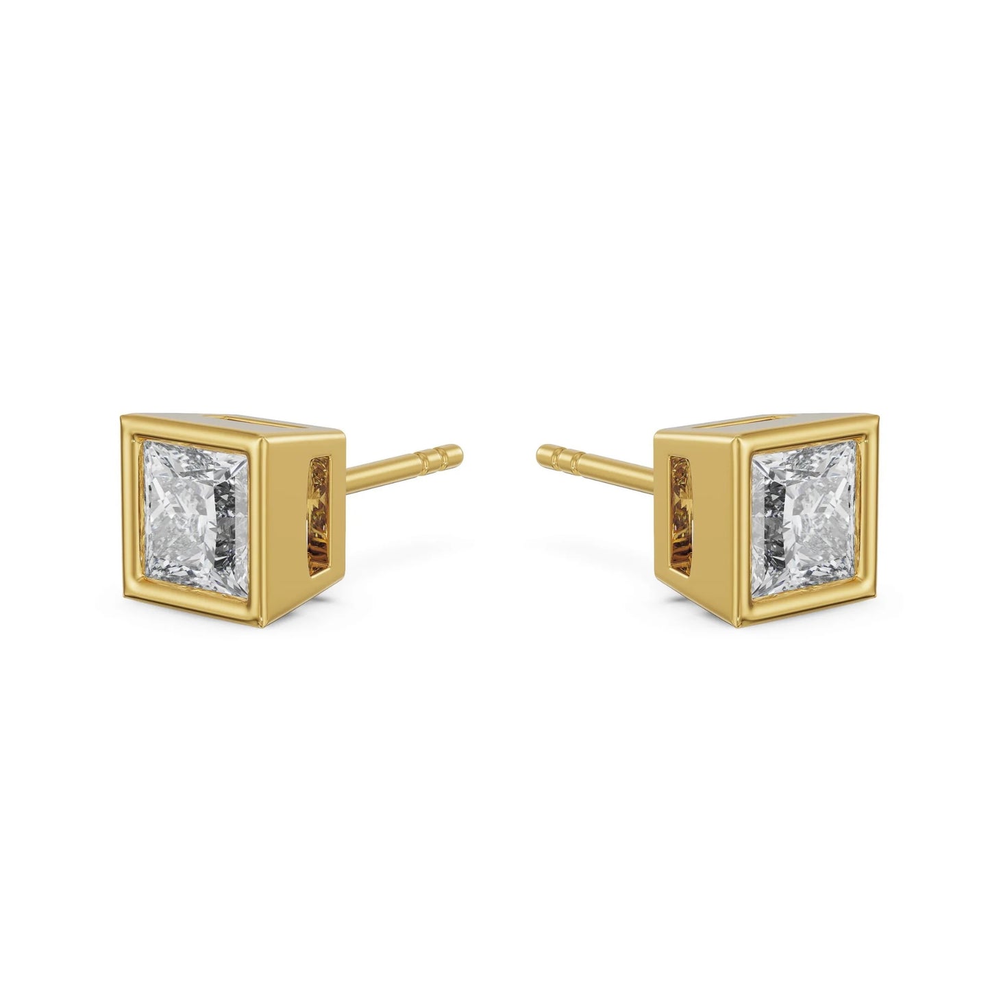 1.5 CT Princess Solitaire Bezel Stud Earrings