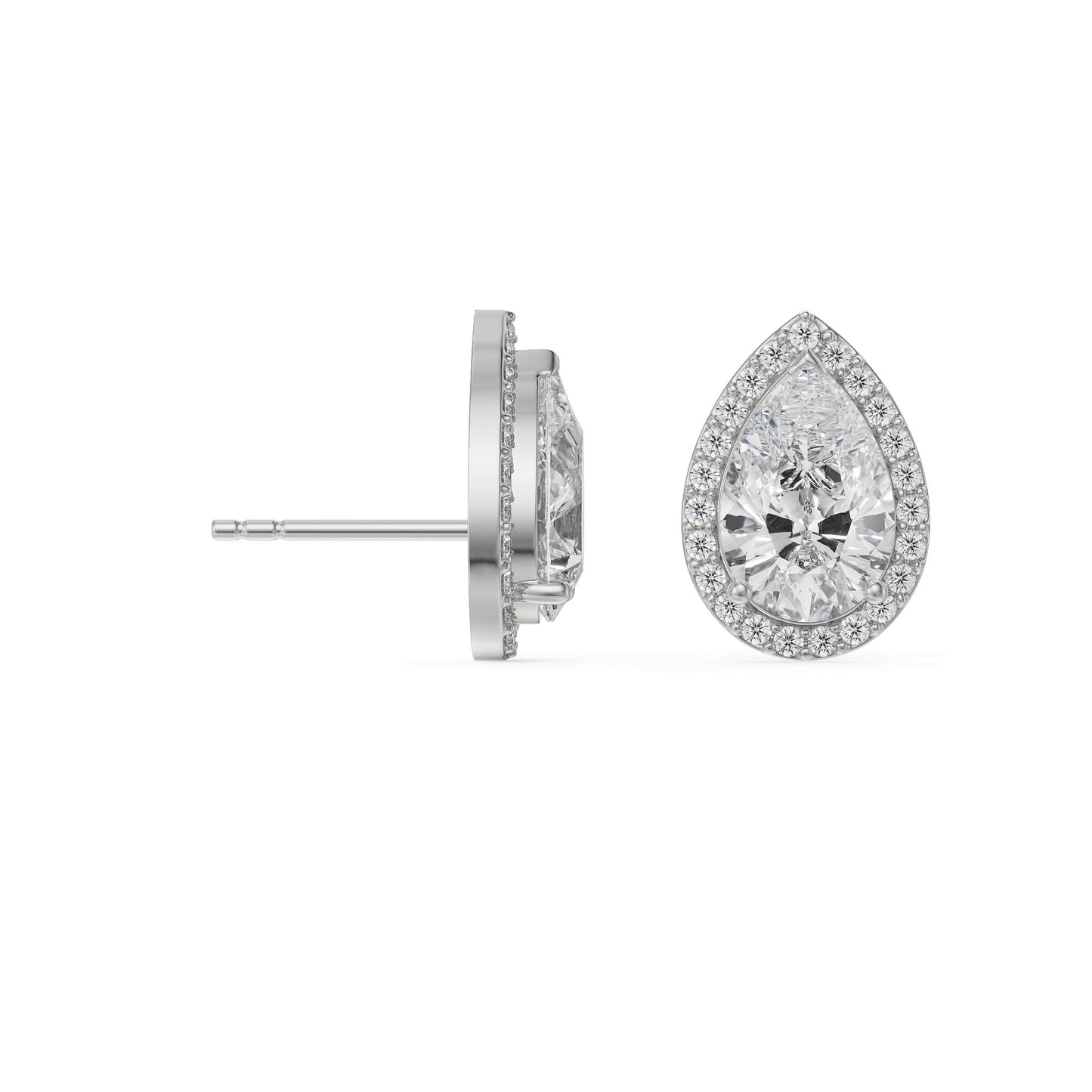 1 CT Solitaire Pear Halo Stud Earrings