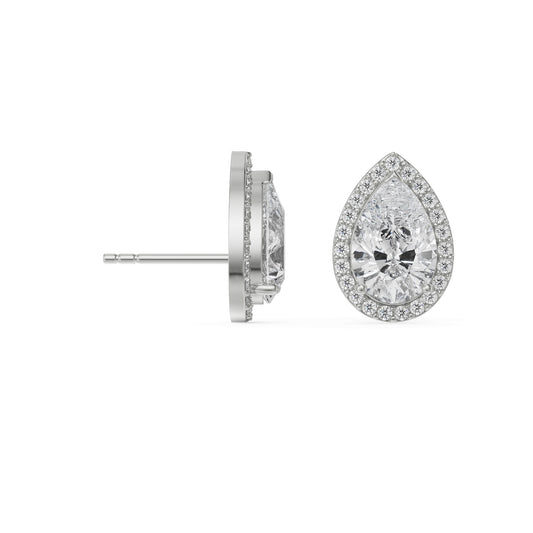 1 CT Solitaire Pear Halo Stud Earrings