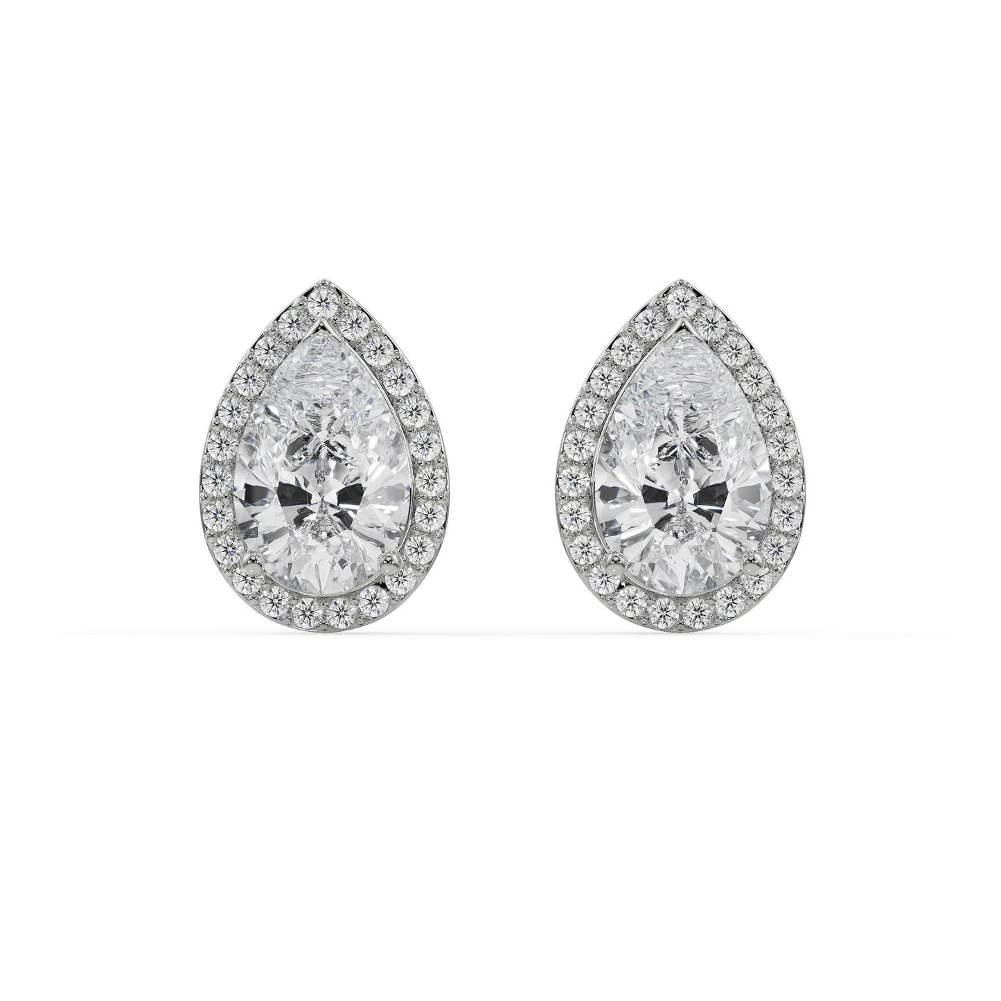 1 CT Solitaire Pear Halo Stud Earrings