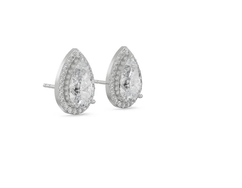 1 CT Solitaire Pear Halo Stud Earrings