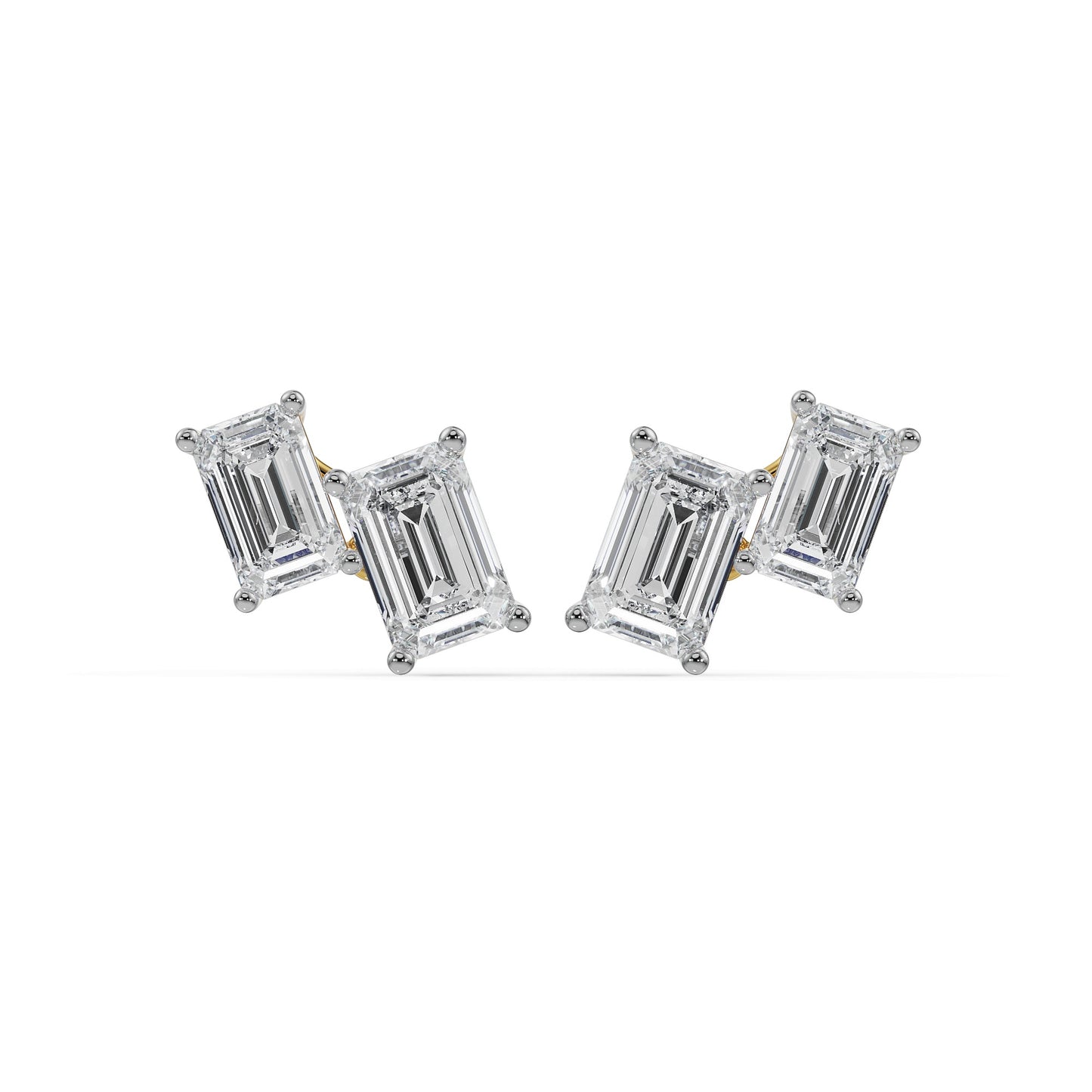 Duo Emerald Diamond Stud Earrings