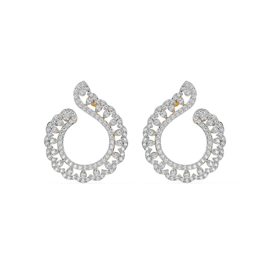 Feather Shaped Diamonds Stud Earrings