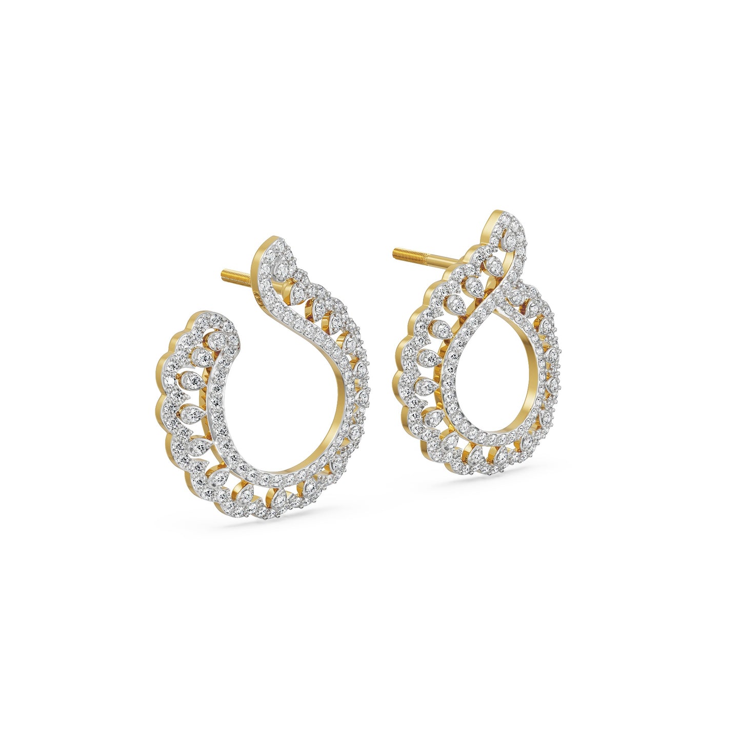 Feather Shaped Diamonds Stud Earrings