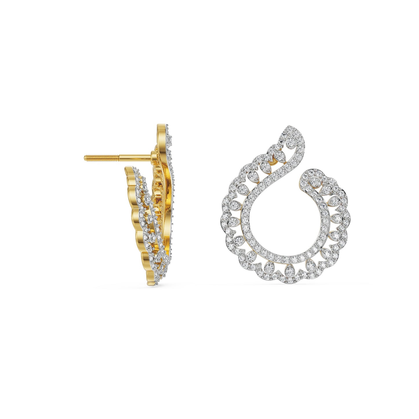 Feather Shaped Diamonds Stud Earrings