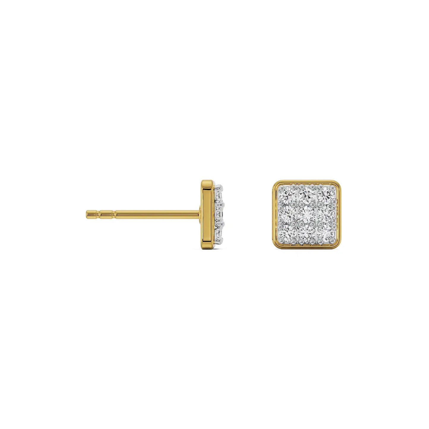 Square Cluster Diamond Stud Earrings