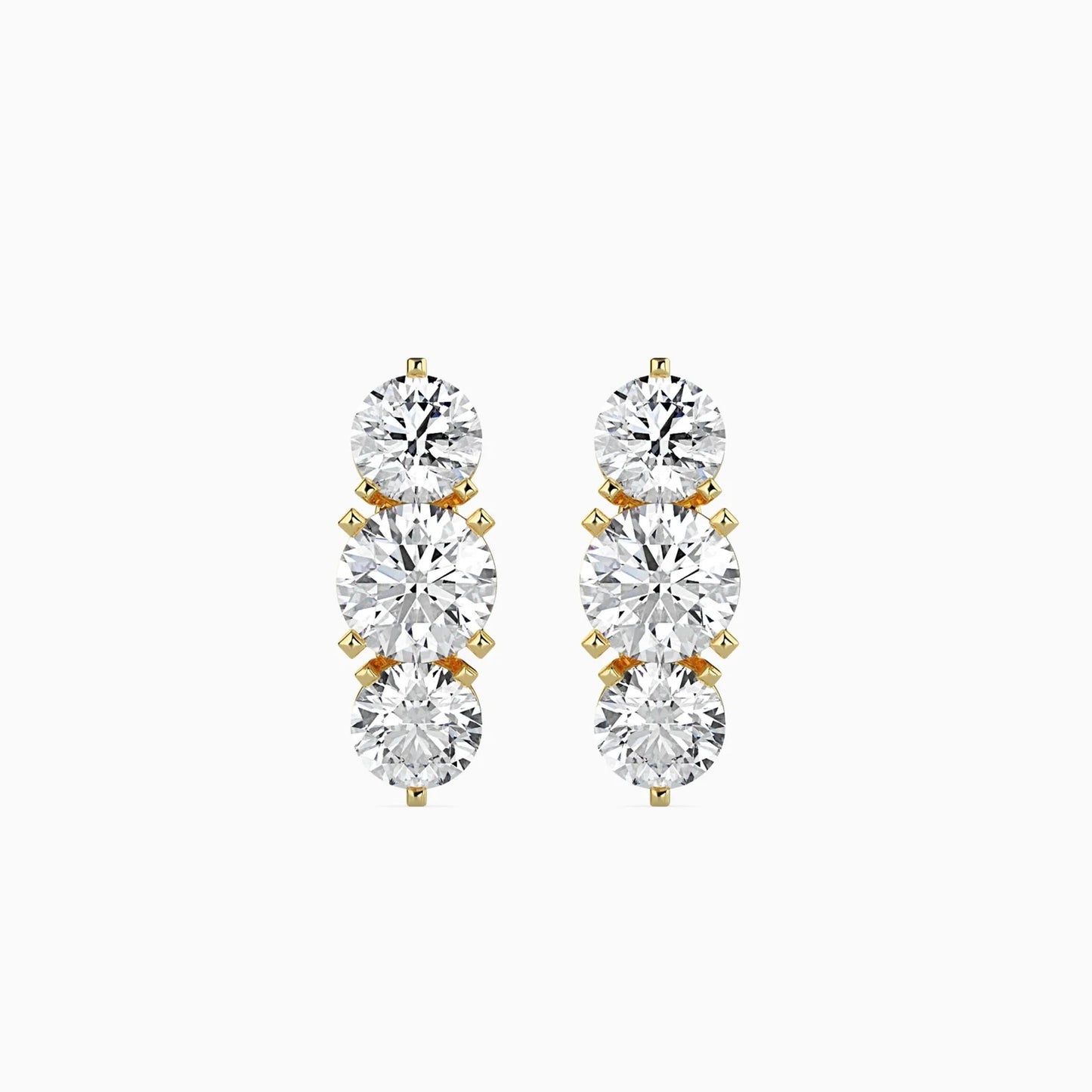 Three Stone Diamond Stud Earrings