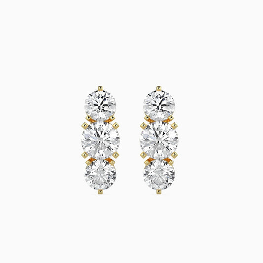 Three Stone Diamond Stud Earrings