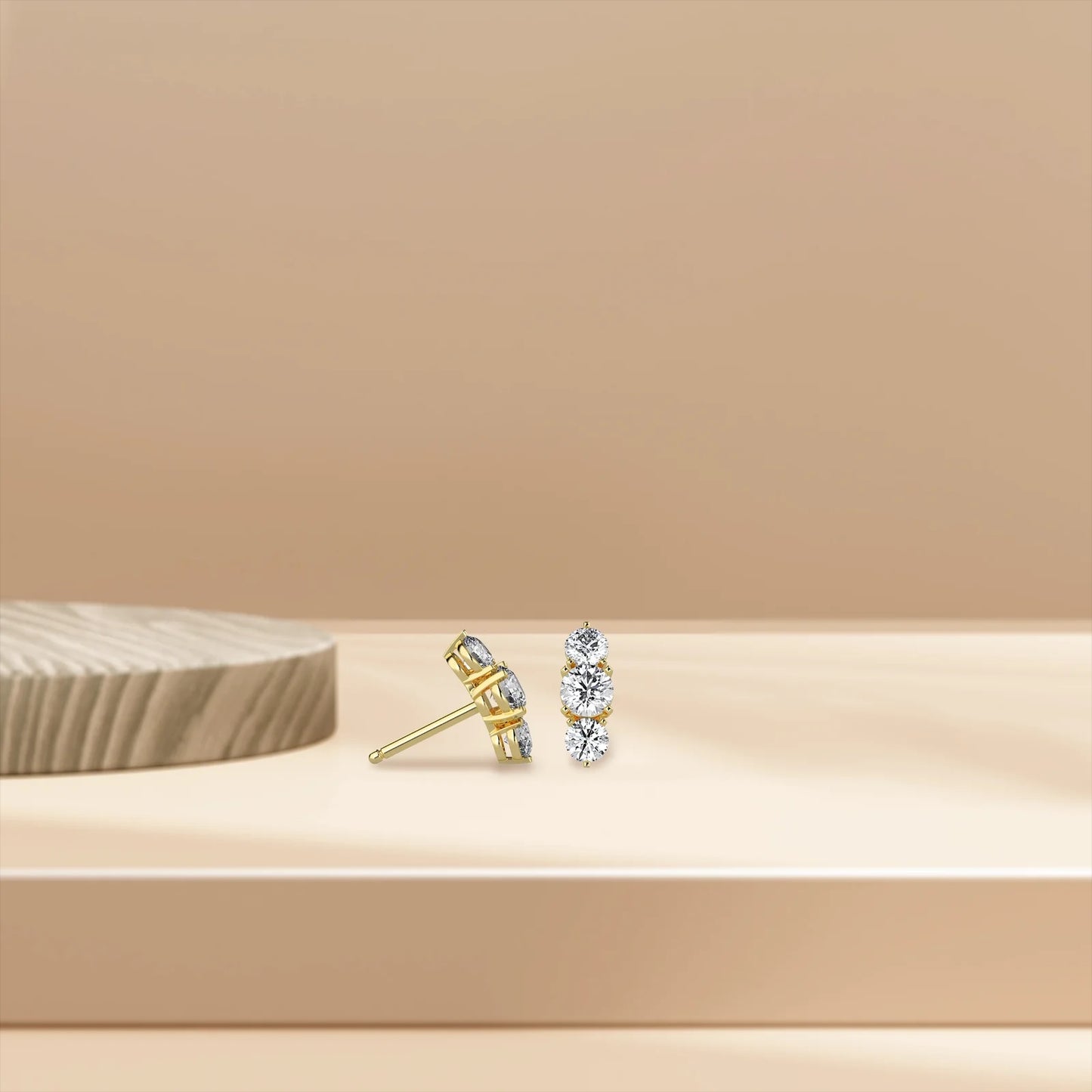 Three Stone Diamond Stud Earrings