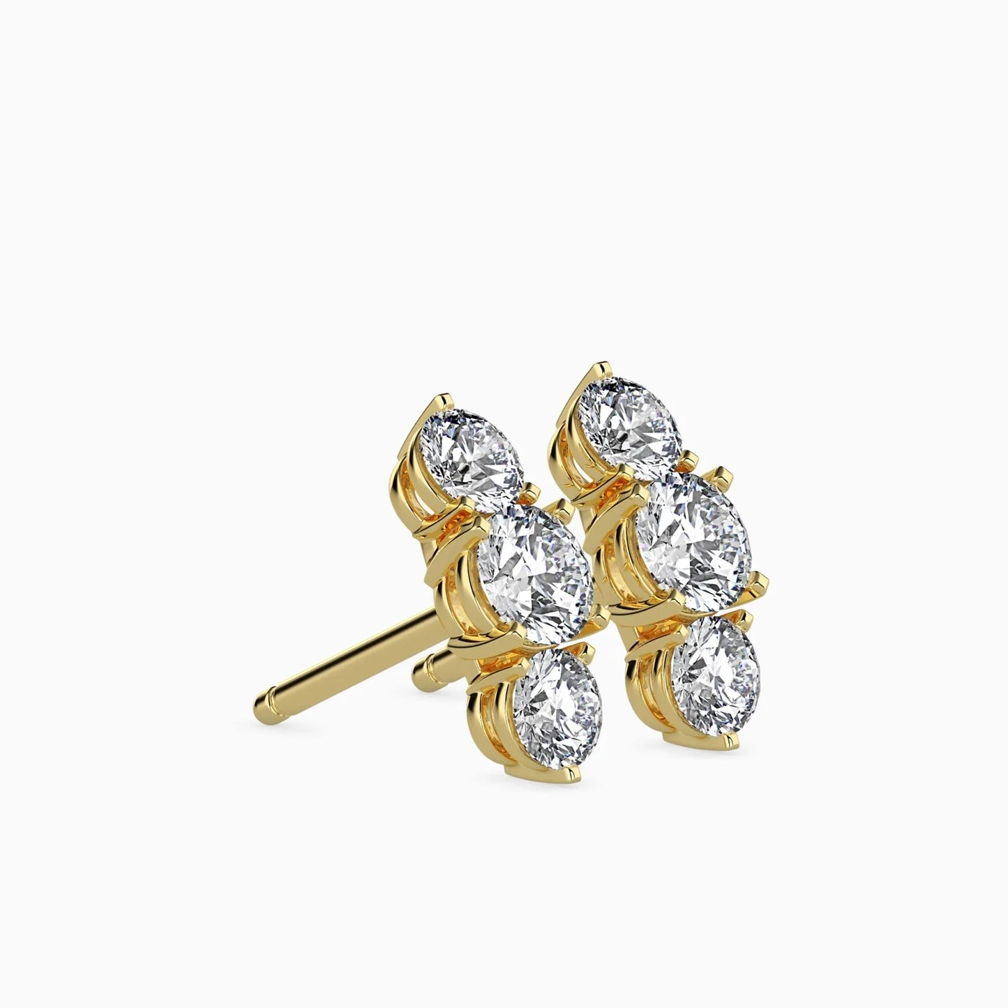 Three Stone Diamond Stud Earrings