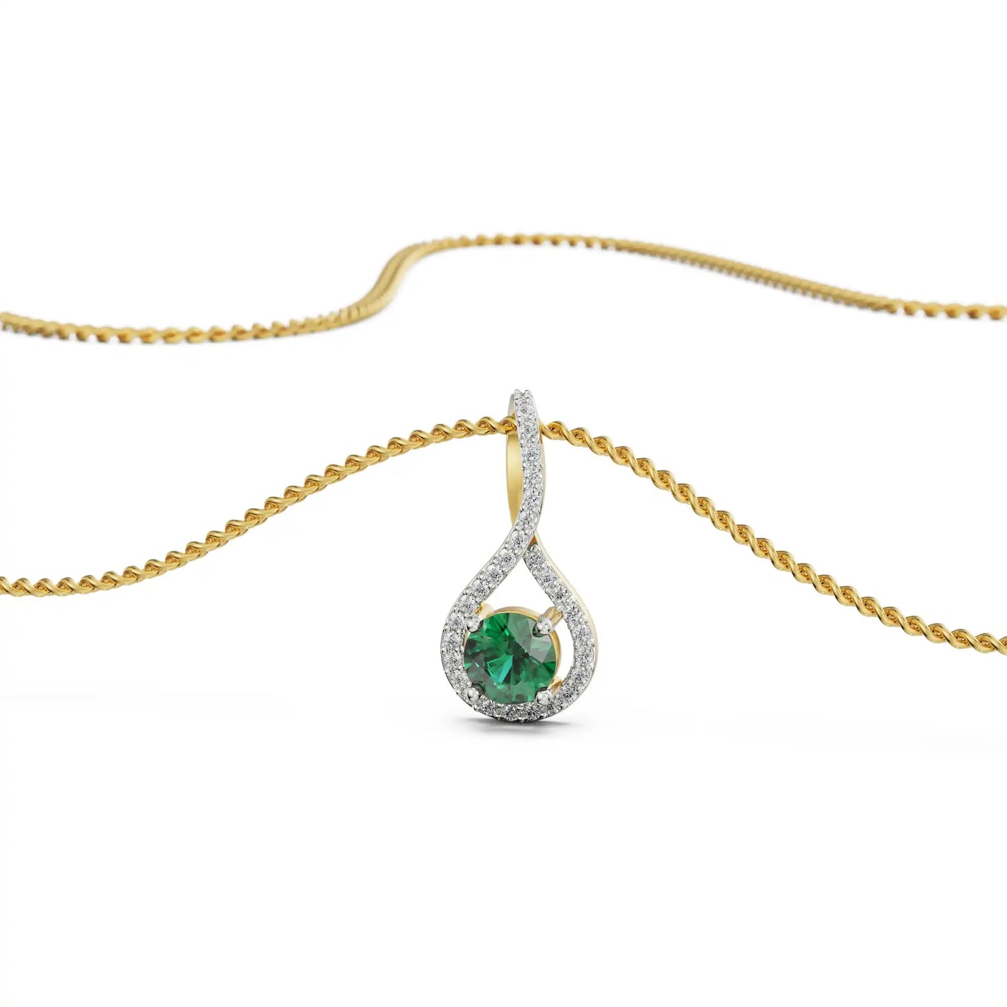 Round cut Emerald Pave Diamond Necklace