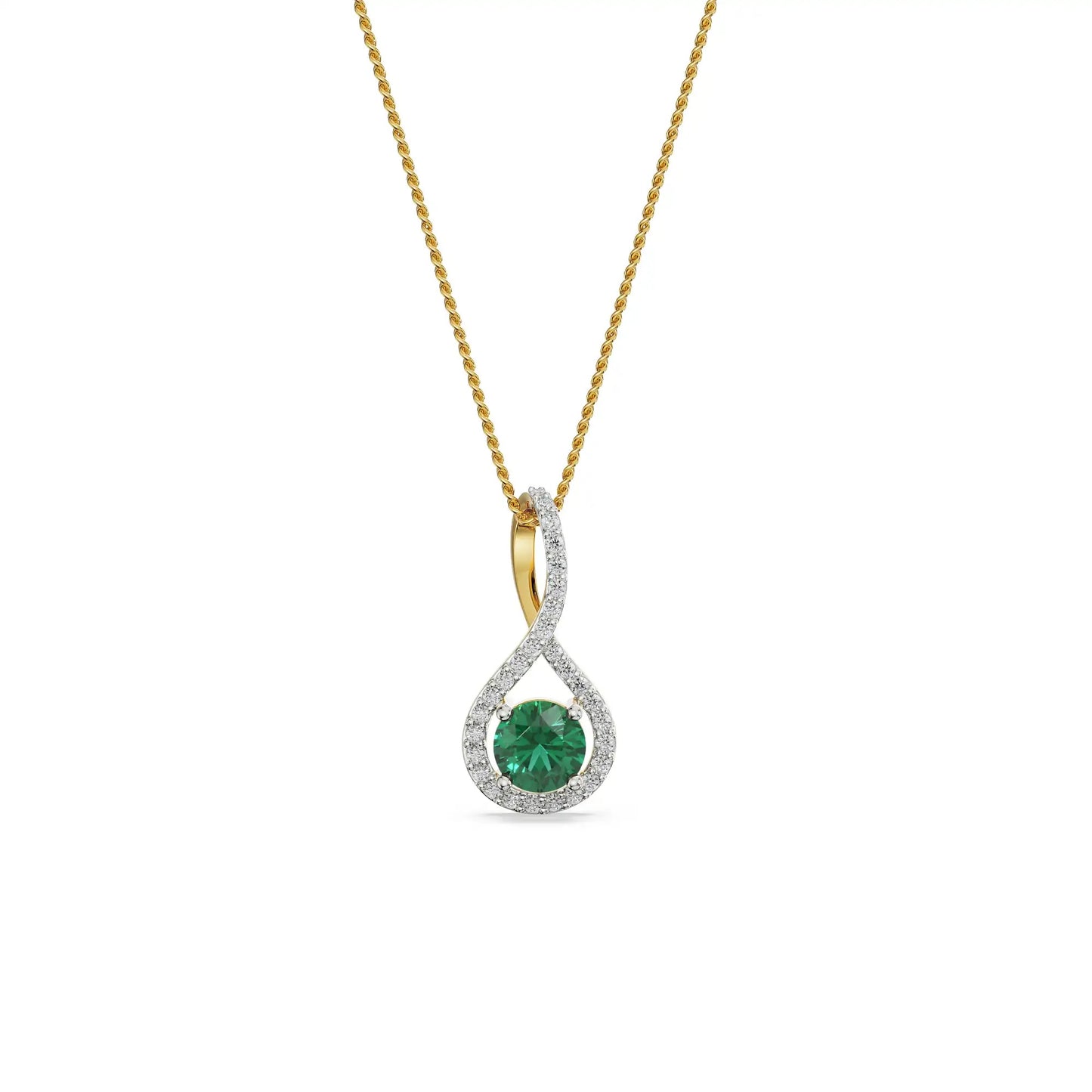 Round cut Emerald Pave Diamond Necklace