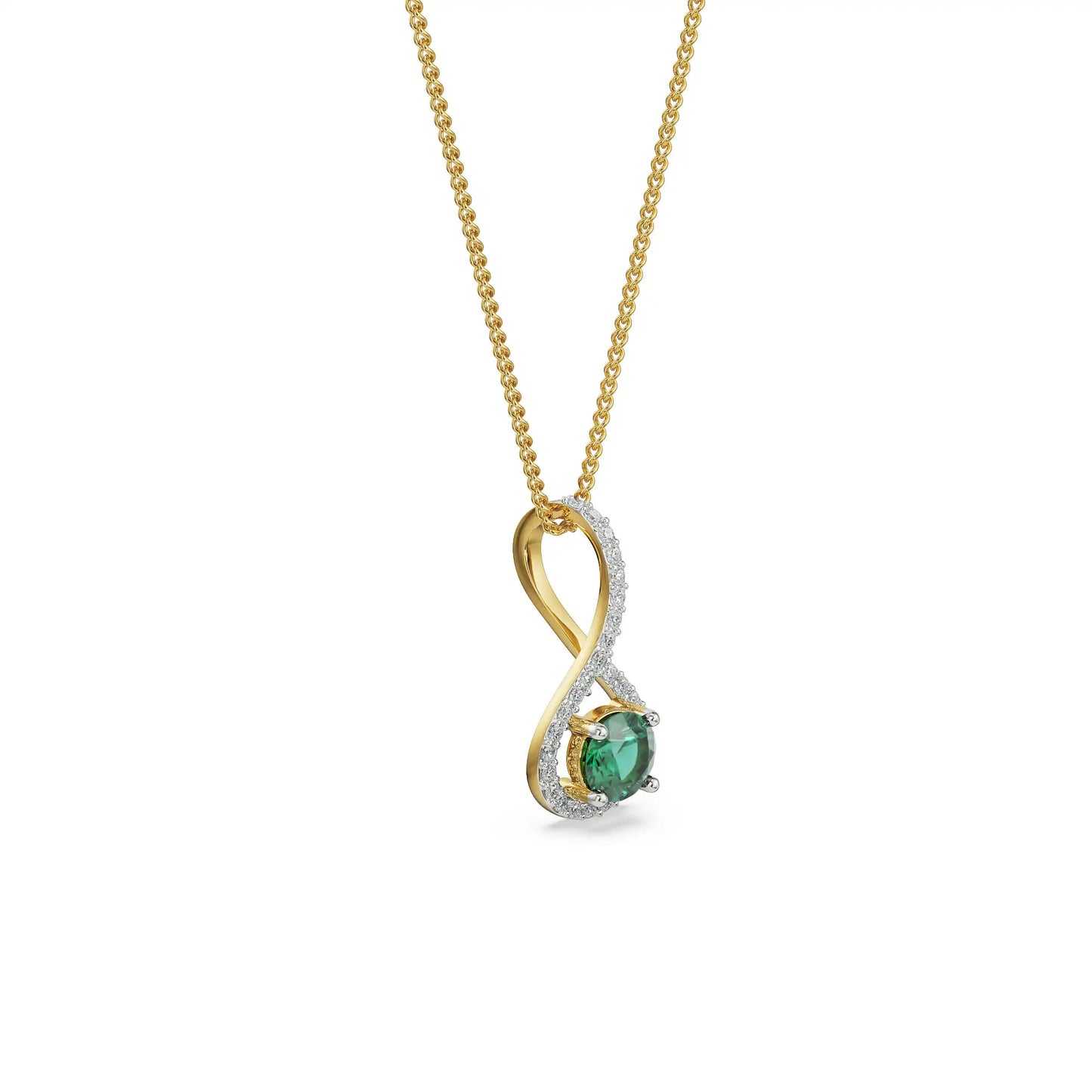 Round cut Emerald Pave Diamond Necklace