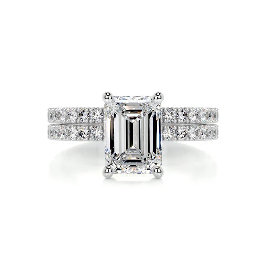 2 CT Solitaire Emerald Cut Diamond Accent Ring with Matching Band
