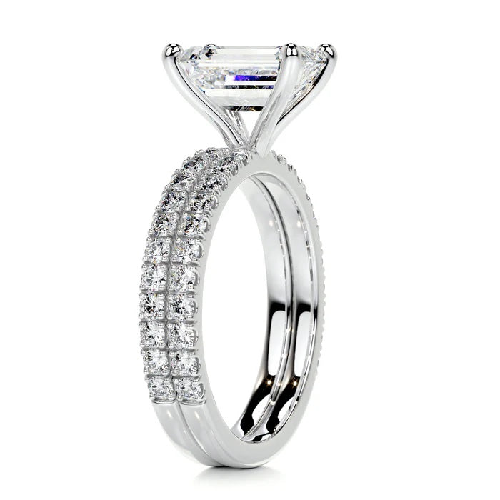 2 CT Solitaire Emerald Cut Diamond Accent Ring with Matching Band