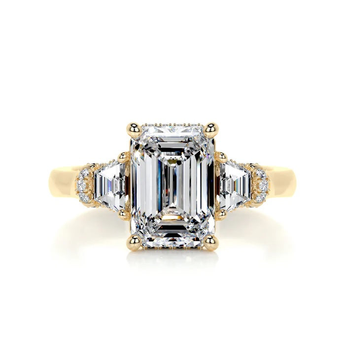 3.0 CT Emerald Three Stone Diamond Ring