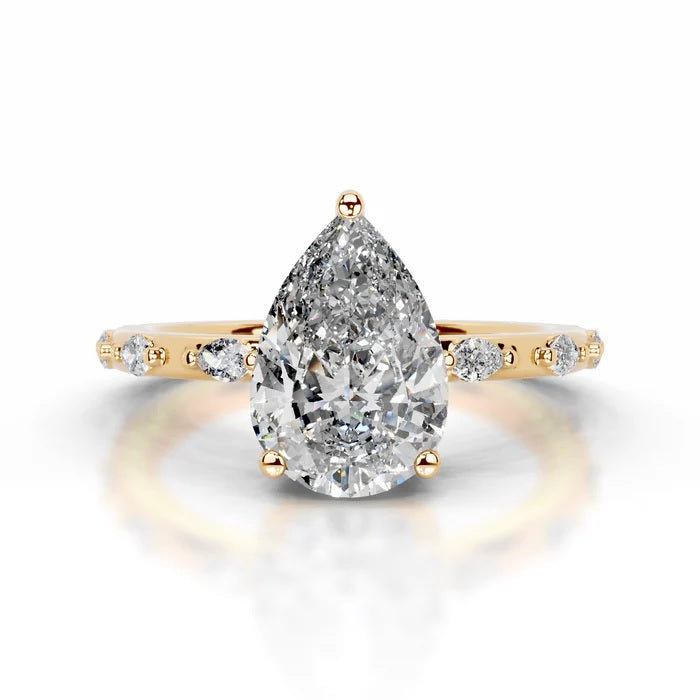 2 CT Solitaire Pear Cut Diamond Accent Ring