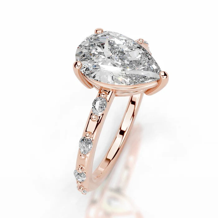 2 CT Solitaire Pear Cut Diamond Accent Ring