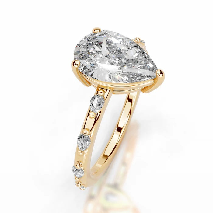 2 CT Solitaire Pear Cut Diamond Accent Ring