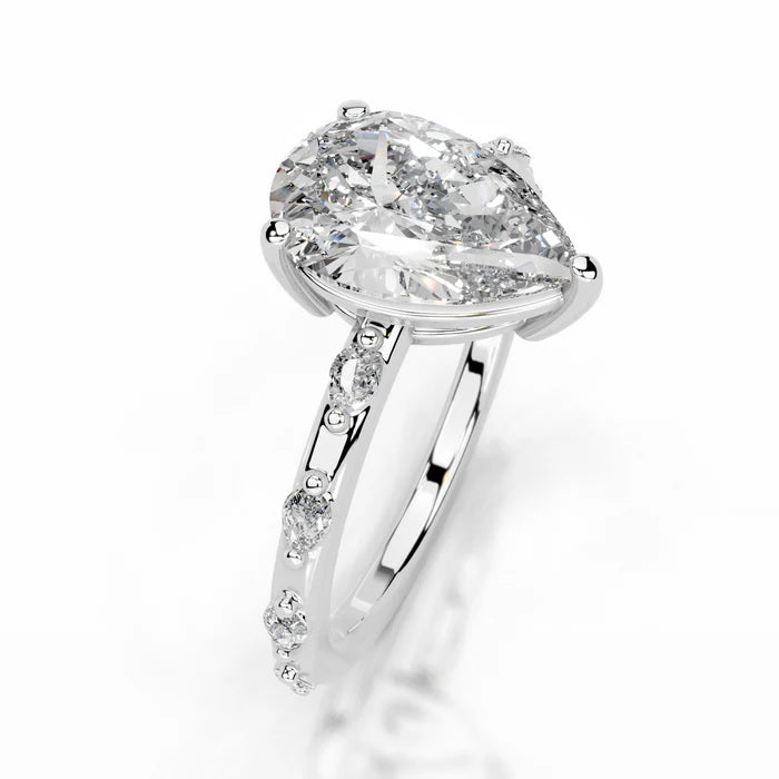 2 CT Solitaire Pear Cut Diamond Accent Ring
