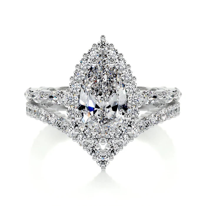 1.5 CT Pear Shaped Halo Diamond Ring with Matching Band