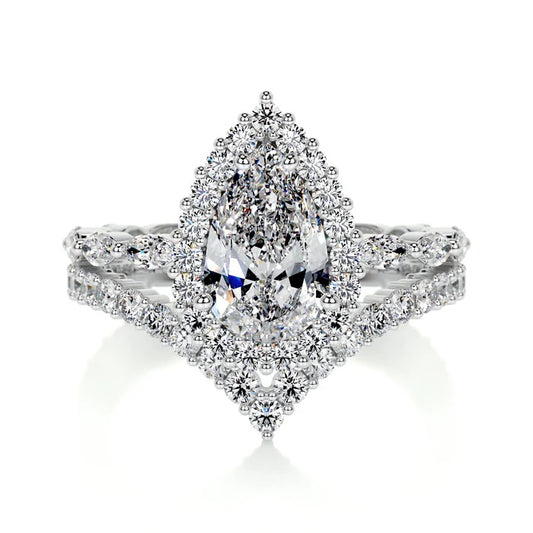 1.5 CT Pear Shaped Halo Diamond Ring with Matching Band