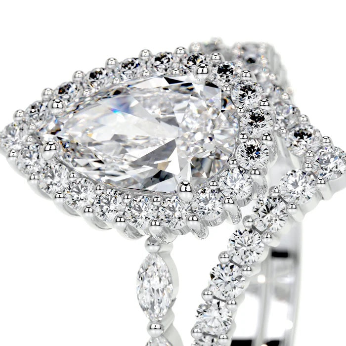 1.5 CT Pear Shaped Halo Diamond Ring with Matching Band