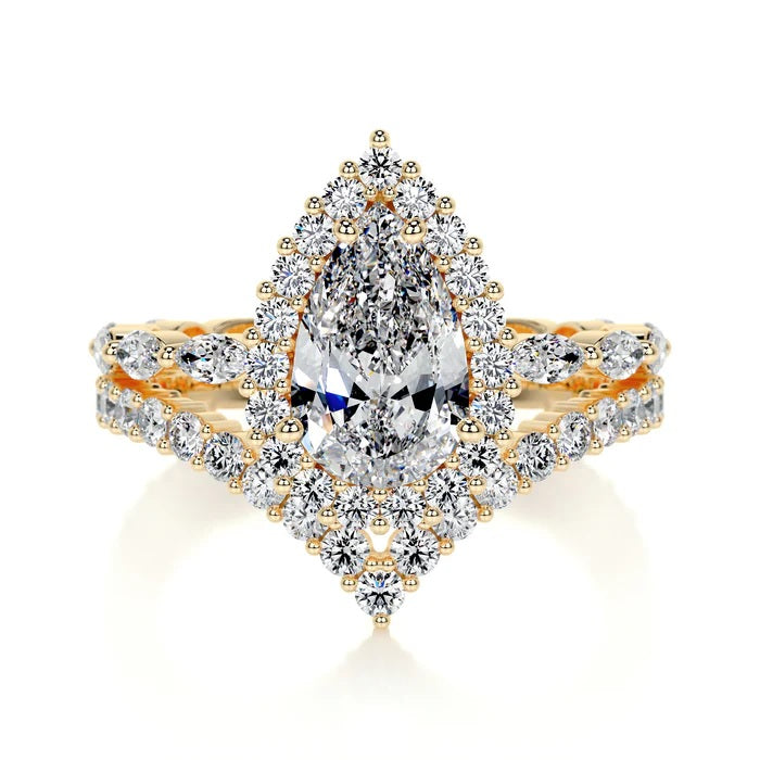 1.5 CT Pear Shaped Halo Diamond Ring with Matching Band