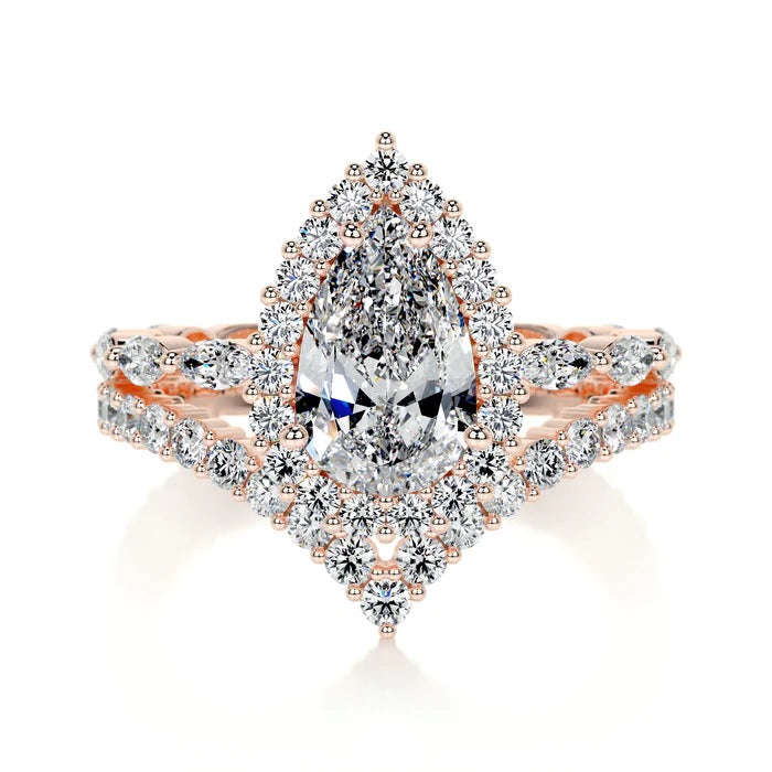 1.5 CT Pear Shaped Halo Diamond Ring with Matching Band