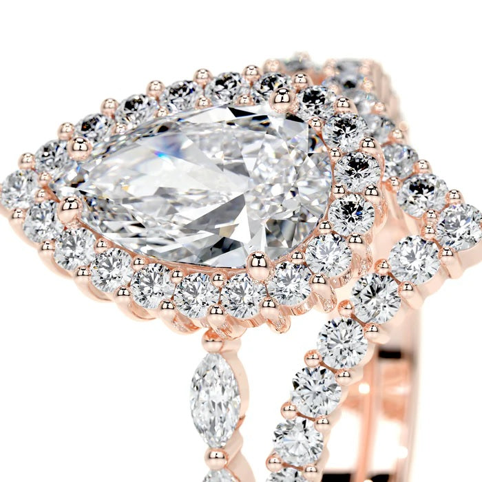 1.5 CT Pear Shaped Halo Diamond Ring with Matching Band