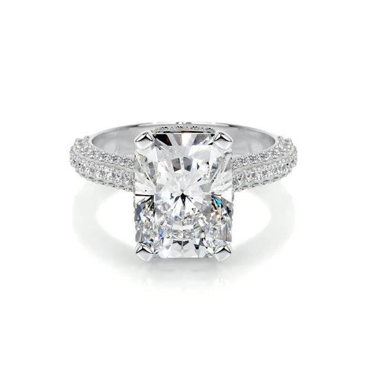 3 CT Radiant Cut Solitaire Diamond Accent Ring