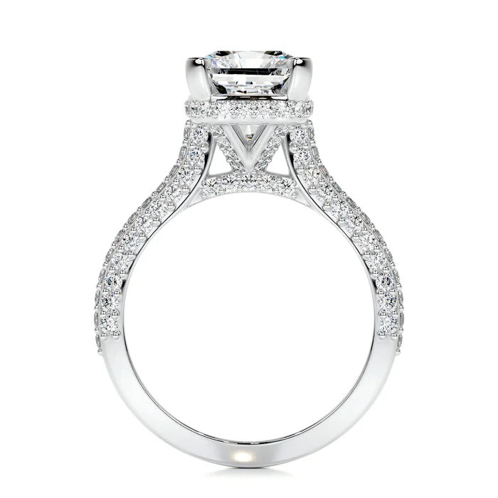 3 CT Radiant Cut Solitaire Diamond Accent Ring