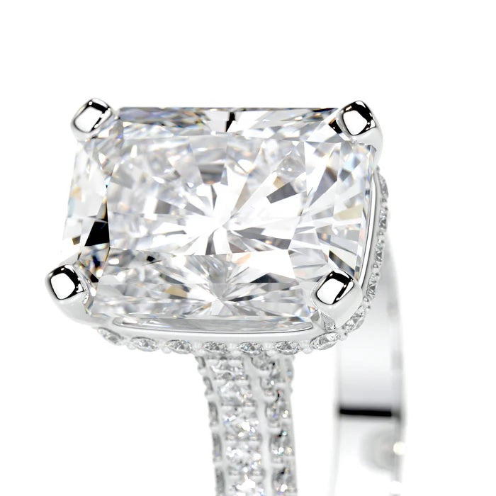 3 CT Radiant Cut Solitaire Diamond Accent Ring