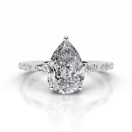 3 CT Solitaire Pear Cut Diamond Accent Ring