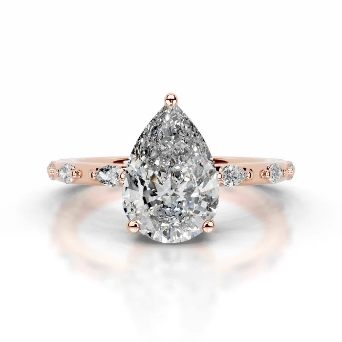 3 CT Solitaire Pear Cut Diamond Accent Ring