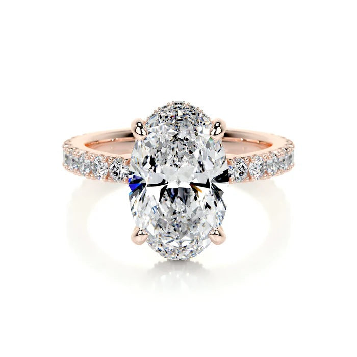 3 CT Oval Solitaire Diamond Accent Ring