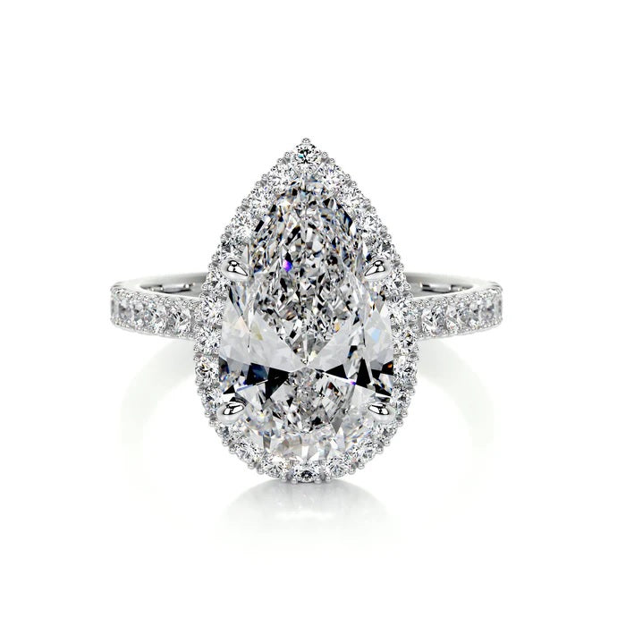 3 CT Solitaire Pear Accent Ring