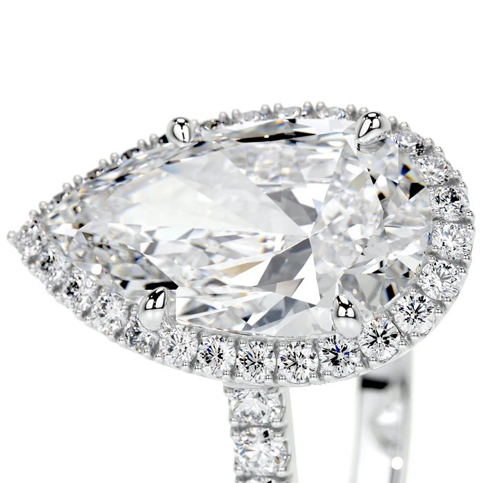 3 CT Solitaire Pear Accent Ring