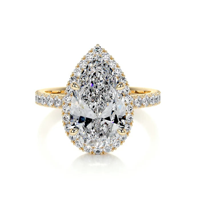 3 CT Solitaire Pear Accent Ring