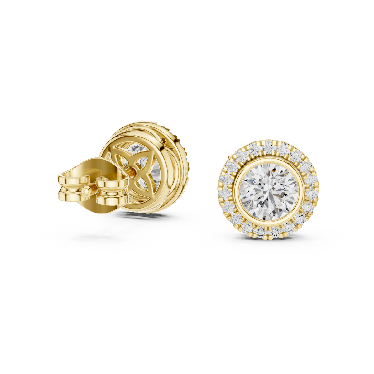 Zarelle Round Diamond Radiant Halo Studs