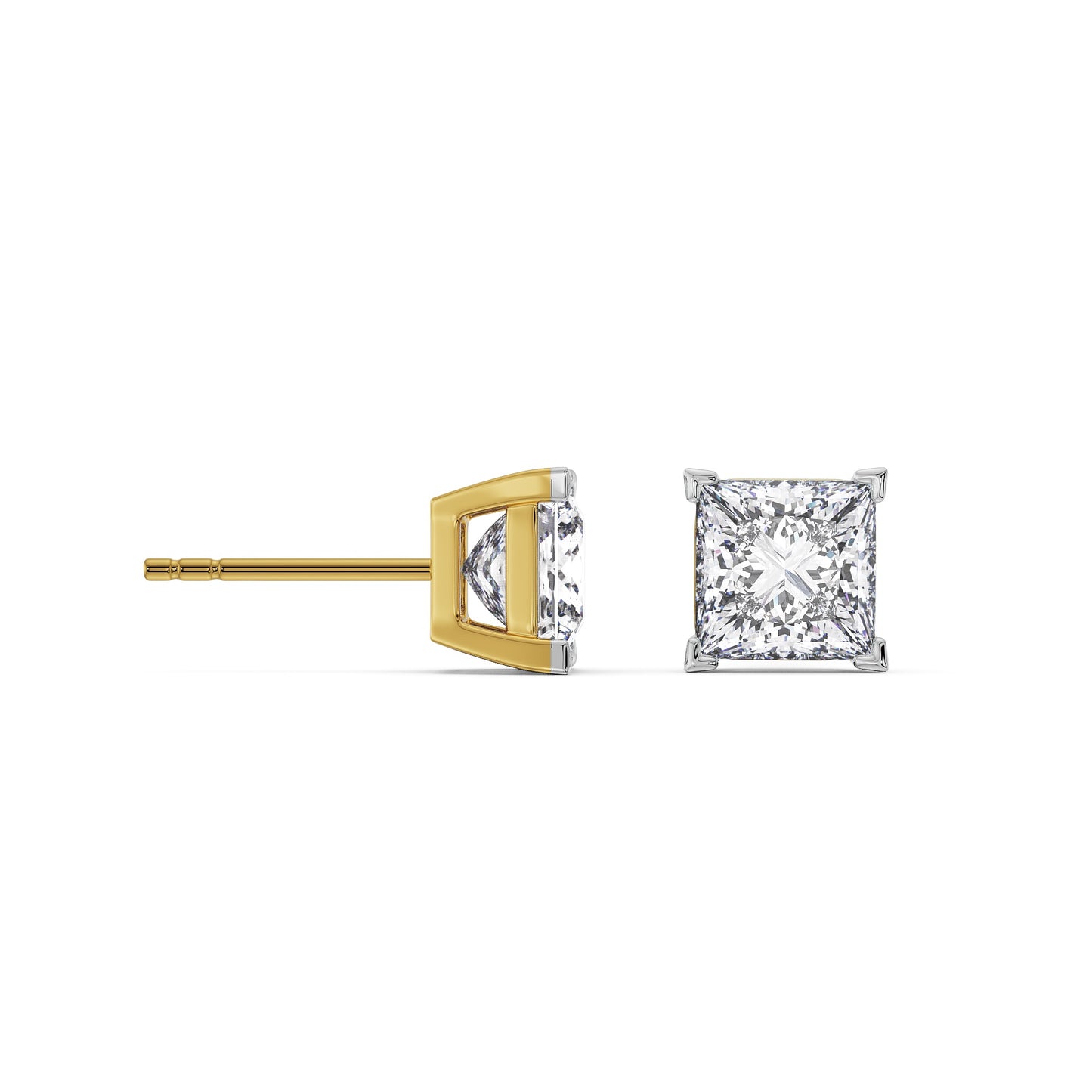 1 CT Solitaire Princess Cut Diamond Stud Earrings