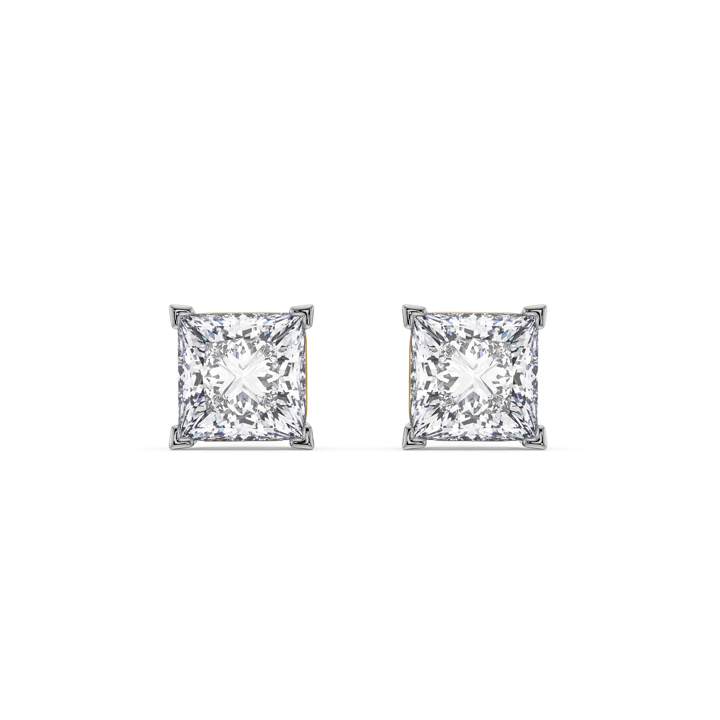 1 CT Solitaire Princess Cut Diamond Stud Earrings