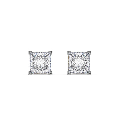 1 CT Solitaire Princess Cut Diamond Stud Earrings