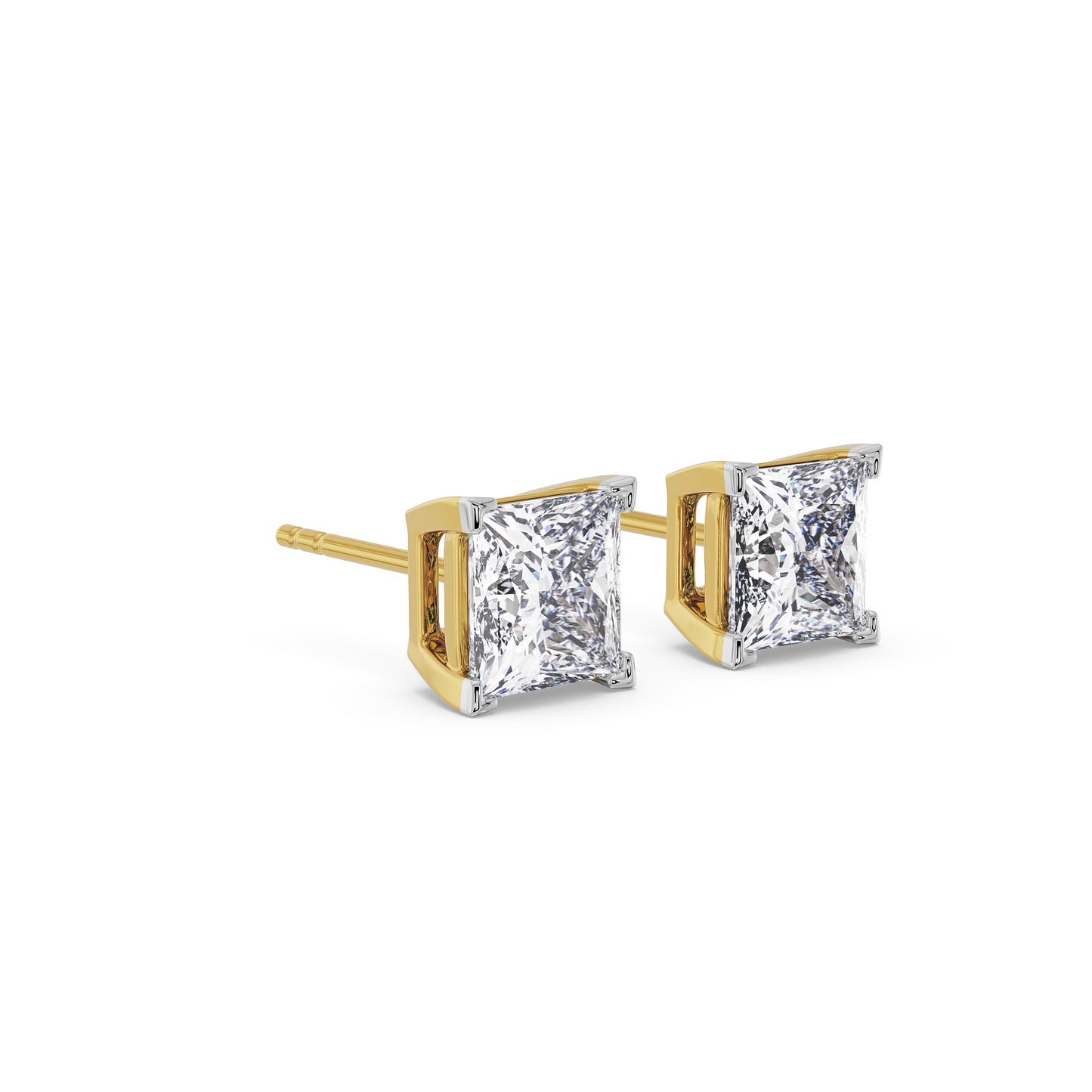 1 CT Solitaire Princess Cut Diamond Stud Earrings