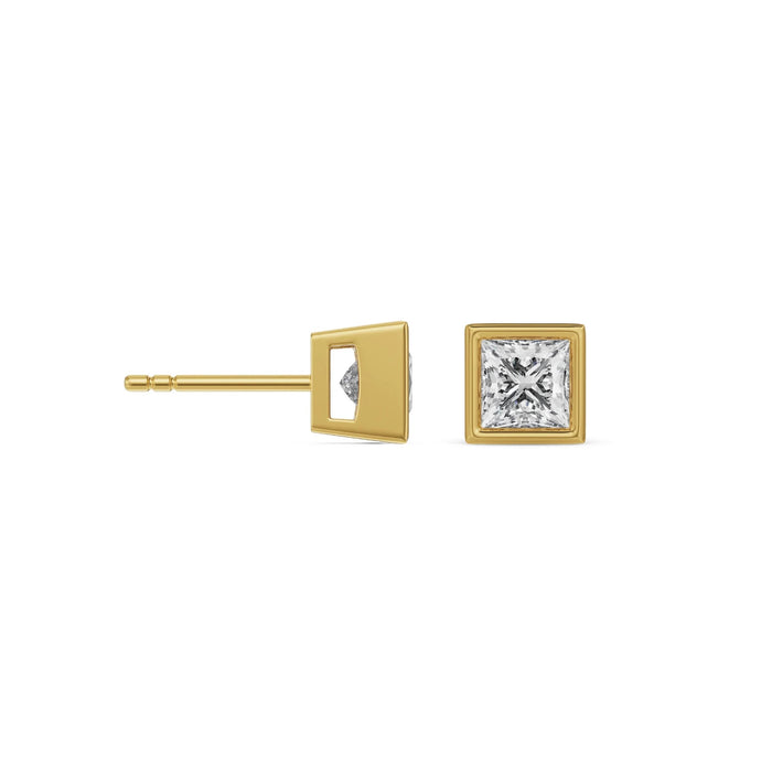 0.5 CT Bezel Princess Solitaire Stud Earrings