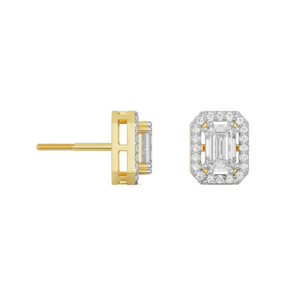 Shimmering Halo Emerald Cut Diamond Stud Earrings