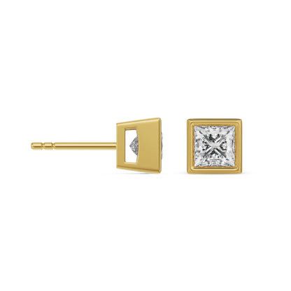 1.5 CT Princess Solitaire Bezel Stud Earrings