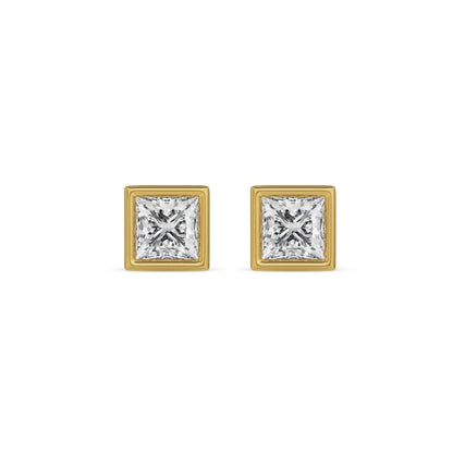 1.5 CT Princess Solitaire Bezel Stud Earrings